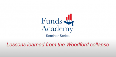 A white background with the Funds Academy logo as the focal point, with a subheading of "Lessons learned from the Woodford Collapse".